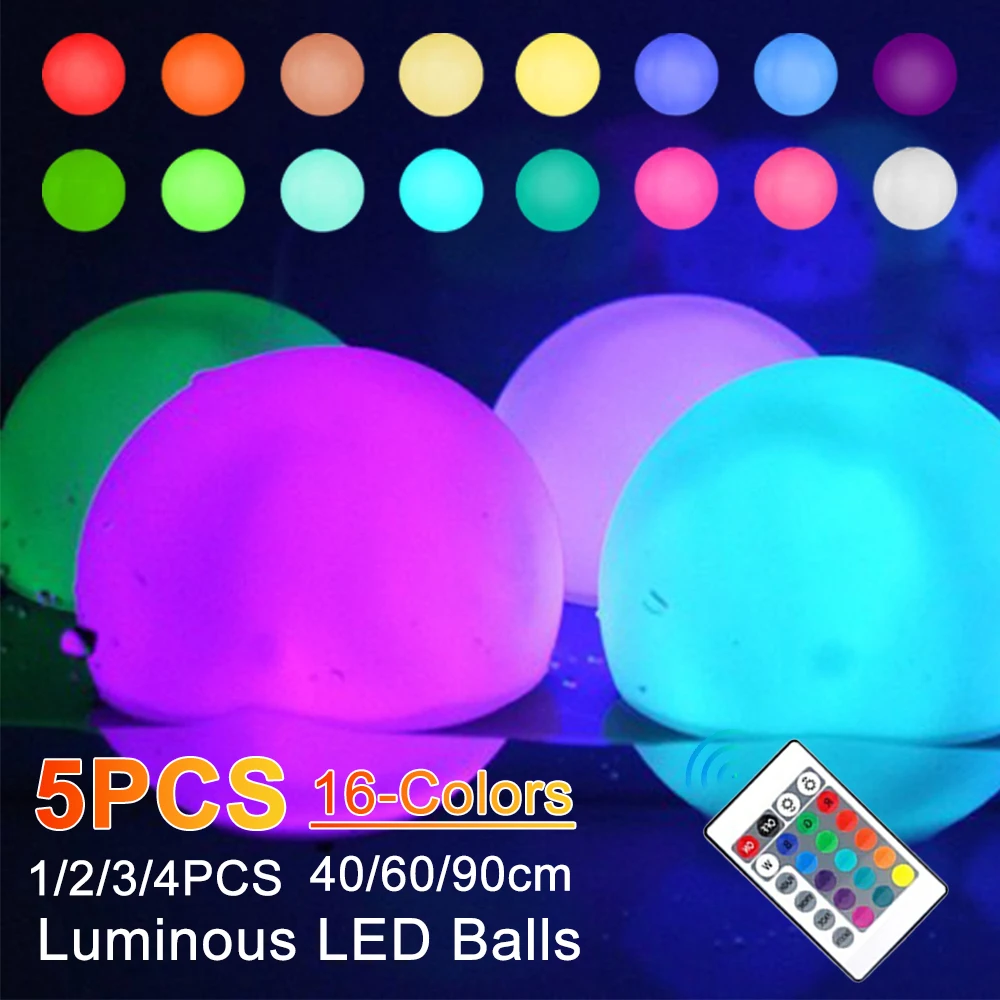 1-5PCS 40/60/90CM Floating Pool Lights with 16 Colors Waterproof Outdoor Swimming Underwater Pool Lights Ball For Swimming Pool