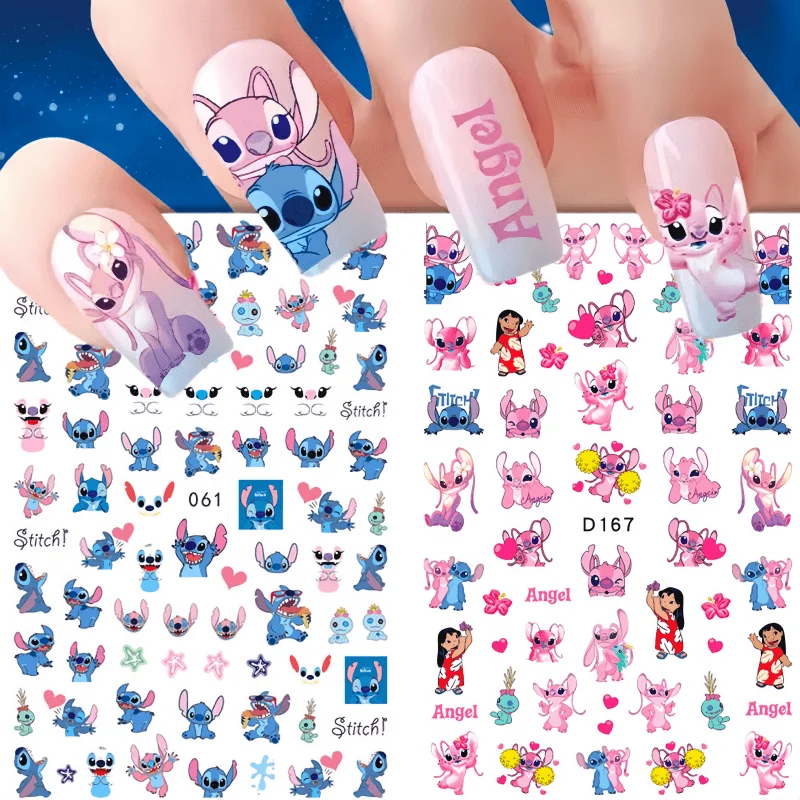 

1PCS Disney Cartoon Stitch Nail Stickers Mickey Minnie Nail Art Supplies Mary Cat The Lion King Anime Princess Nail Decorations