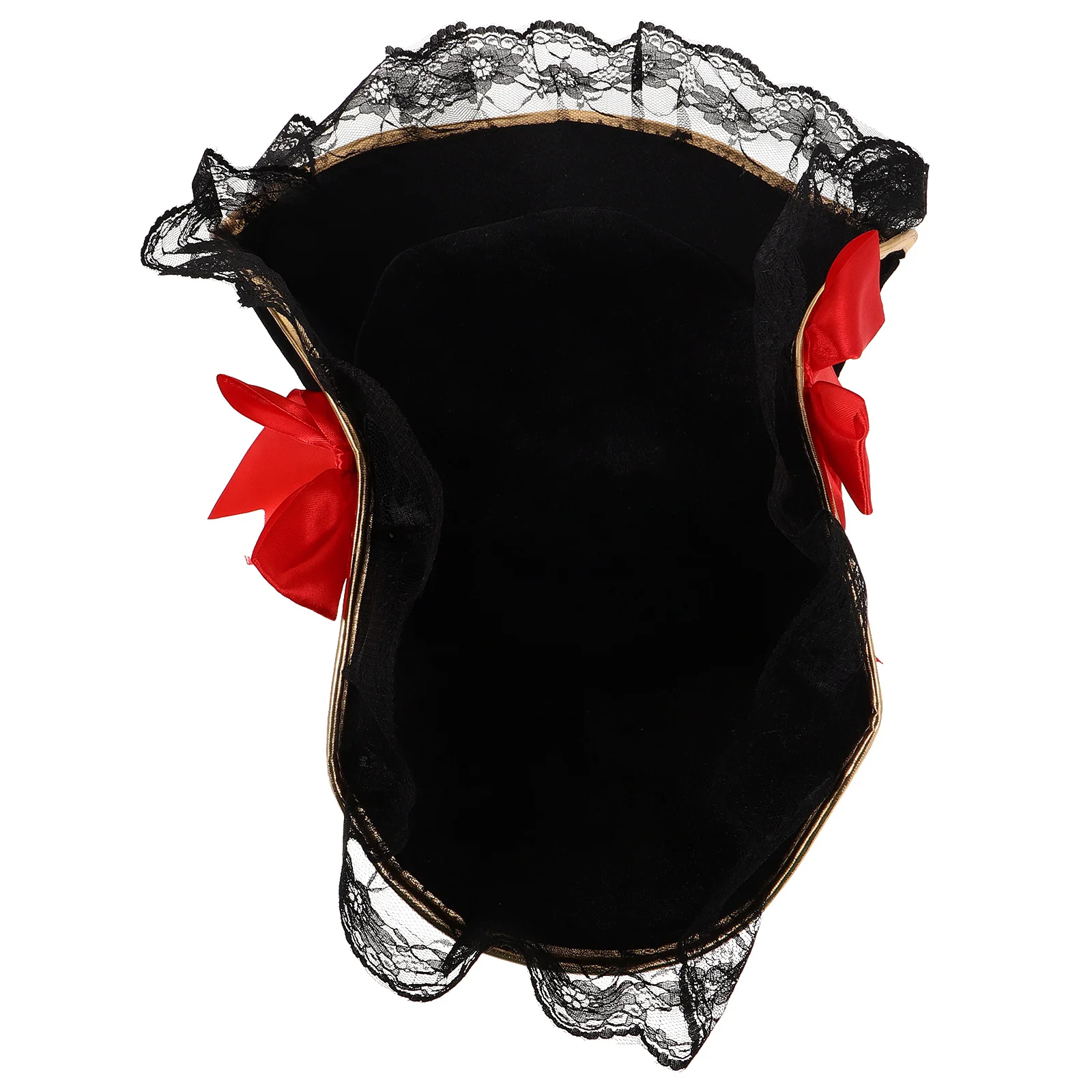 

Pirate Captain Hat Lace Trim Red Bow Pirate Headwear Halloween Costume Accessory Women Black Tricorn Hat Halloween Headwear