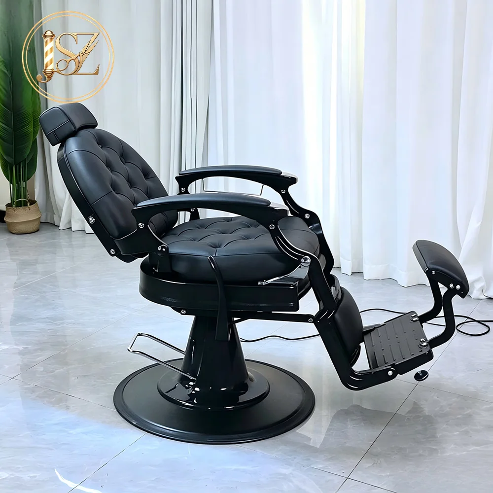 Poltrona da Barbiere Vintage Premium Reclinabile, Design Moderno Retrò, Arredamento di Lusso per Barbiere, Attrezzatura Professionale per Salone