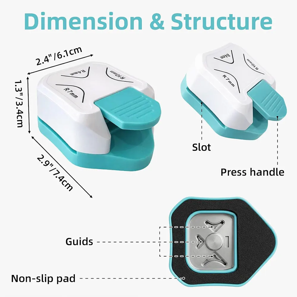 2PCS 3-in-1 Corner Rounder Punch R4/R7/R10mm Decorative Paper Corner Cutter for Scrapbooking, Card Making, Photos and DIY Crafts