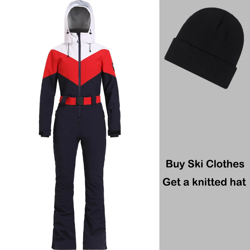 2025 Winter Women New One-piece Ski Suit Female Snowsuit Woman Ski Sport Windproof Waterproof Hooded Clothes Mountain Skiing Set