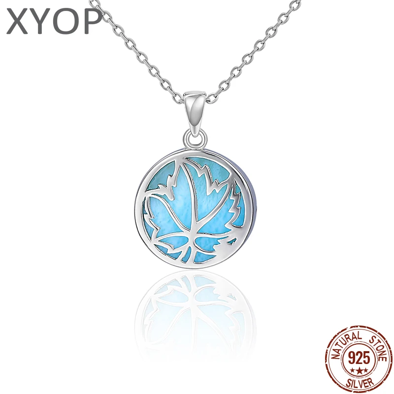 XYOP 925 Sterling Silver Mini Collection Works Natural Larimar Necklace Jewelry Personality Party