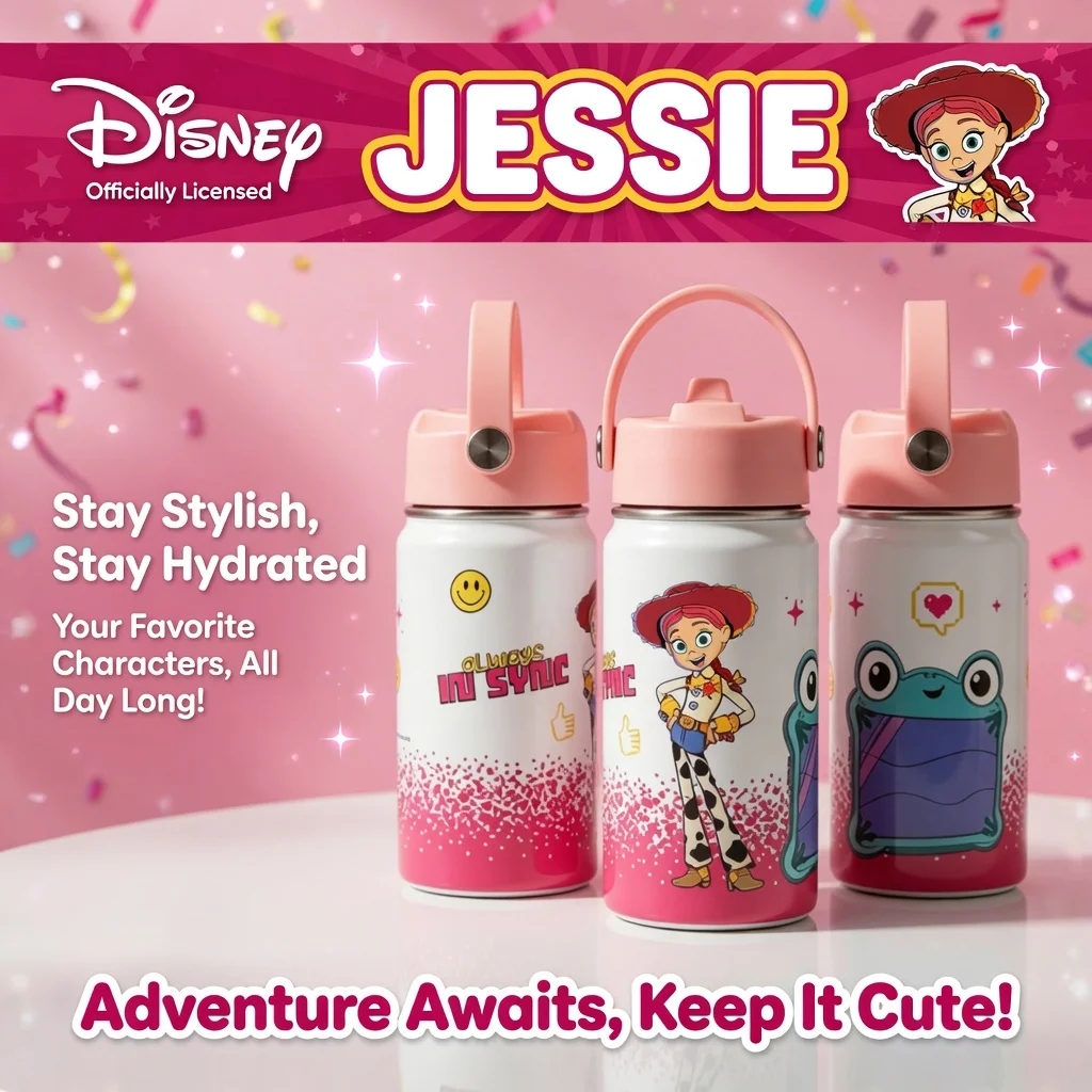 1pc 12oz Disney Jessie & Lilypad Stainless Steel Tumbler Gradient Print with Carry Handle Portable Cup for Outdoor Travel Home - view 4