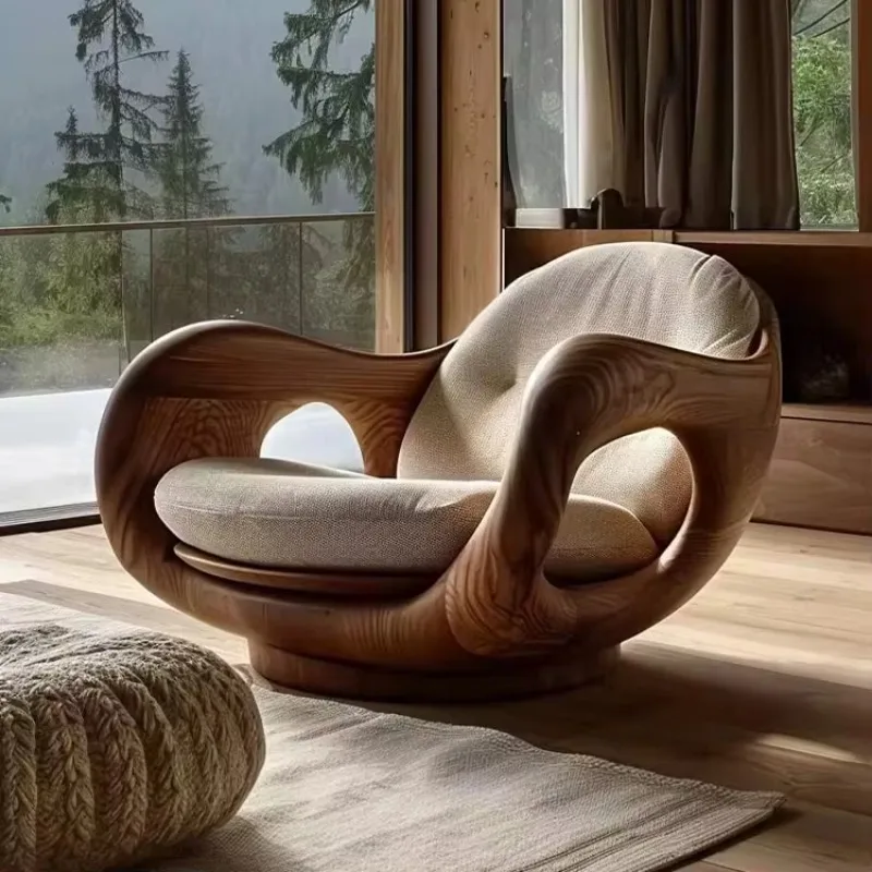 

Luxury single-seat solid wood cabin round wood chair, creative design leisure sofa, first-class and comfortable home villa