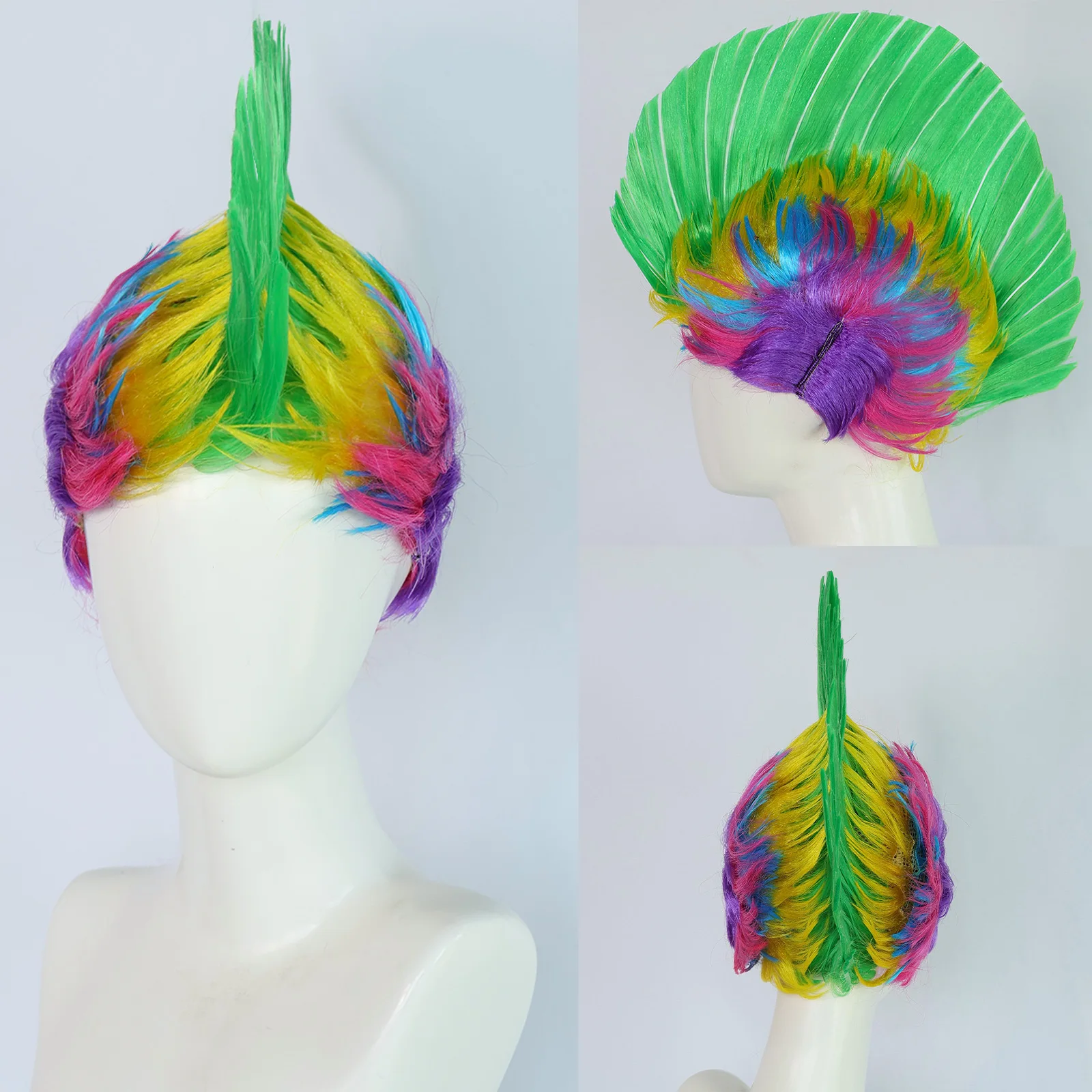 Regenboog Synthetische Cosplay Pruik Mohawk Pruik Hallowmas Maskerade Punk Mohican Kapsel Hanekam Haar Cosplay Pruik
