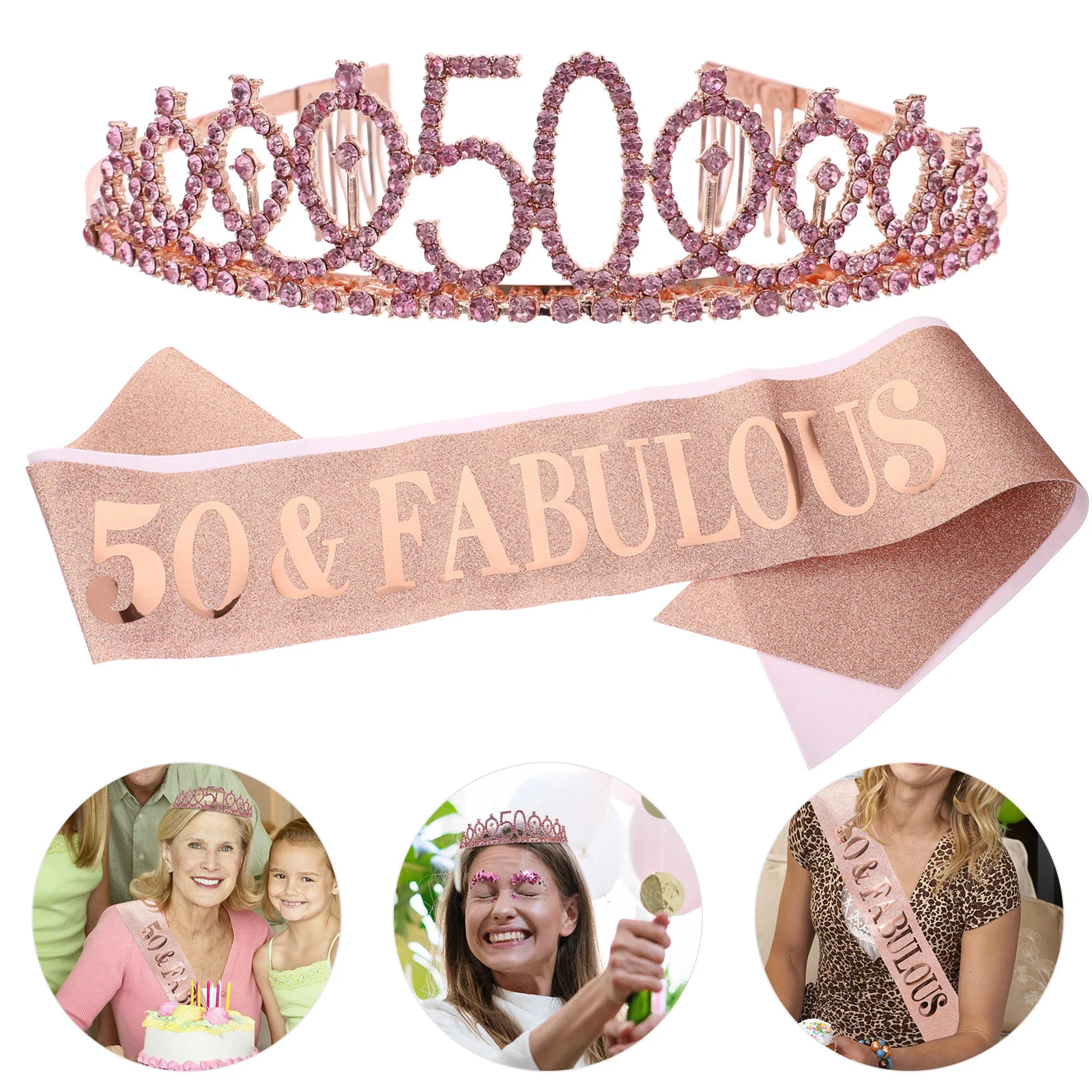 

2pcs Crown Sash Set High-Quality Fabric Party Headdress For Women Birthday Party Supplies 50Th Birthday Sash Hair Hoops