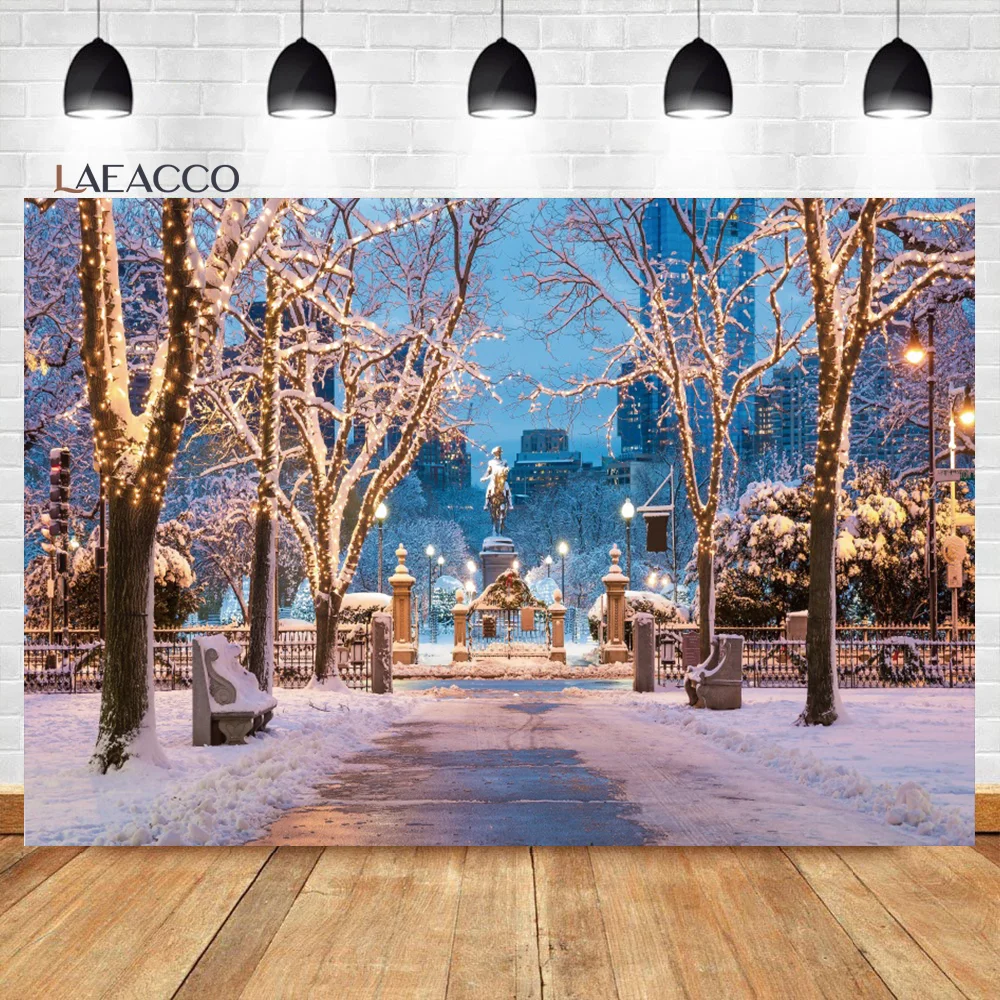 

Laeacco Winter Night City Society Square Buildings Photography Background Xmas Eve Family Event Party Portrait Photo Backdrop