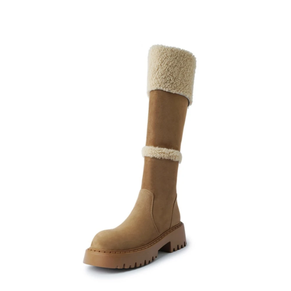 

Женские сапоги до колена для осени и зимы, удобные сапоги из чистой шерсти и хлопка на толстой подошве