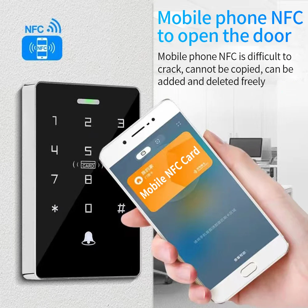 

Universal RFID Keypad Garage Door Opener Rolling Code 125Khz Standalone Access Controller with NFC Keychains for Security