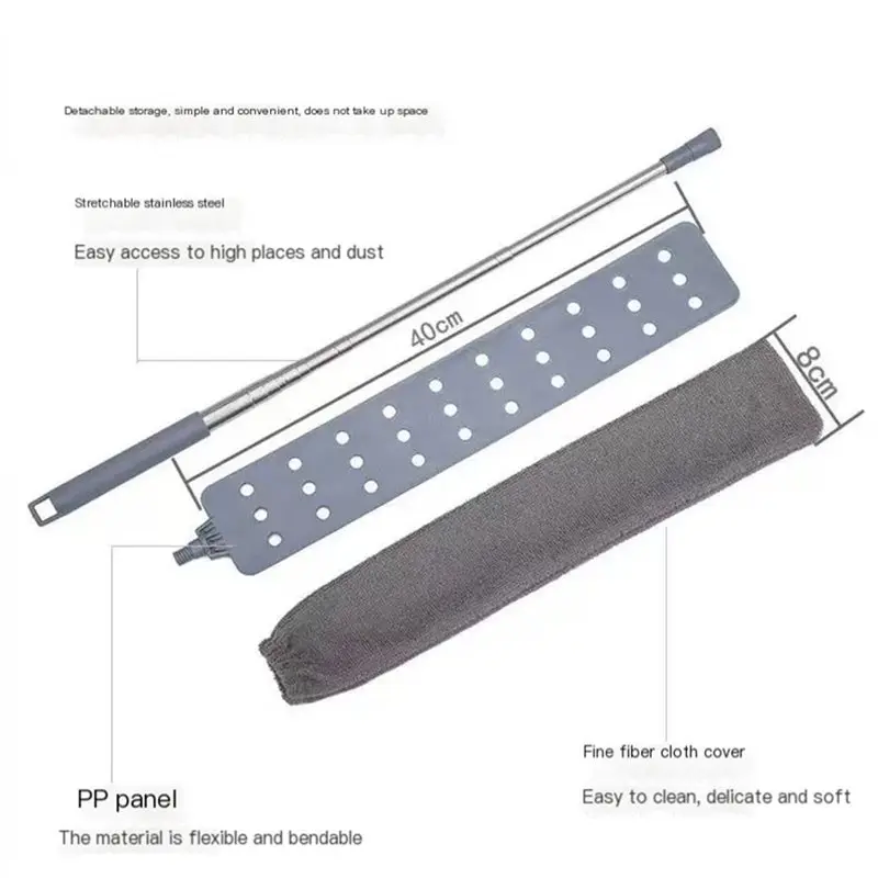 【ALLOWANCE】Retractable Dust Cleaner With 3 Washable Cloths Duster With Stainless Steel Telescopic Rod Microfiber Corner Broom
