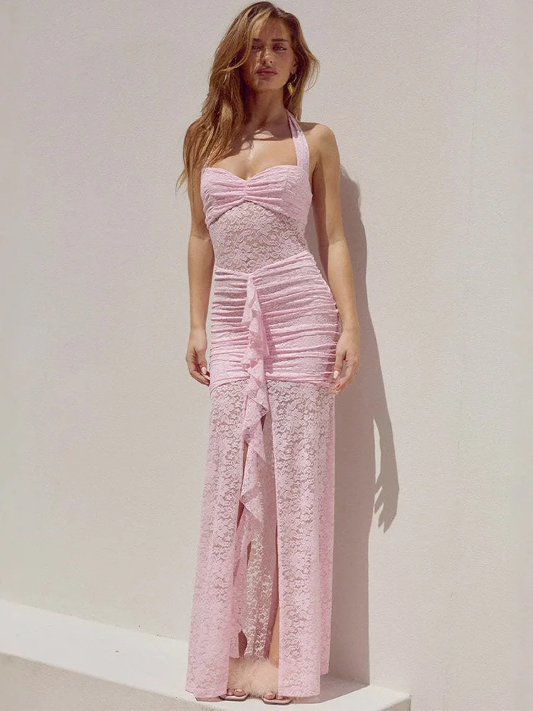 

Trendix Lace Patchwork Slim Maxi Dress Women Summer Fashion Draped Bandage Off Shoulder Long Dresses Club Party Elegant Dress