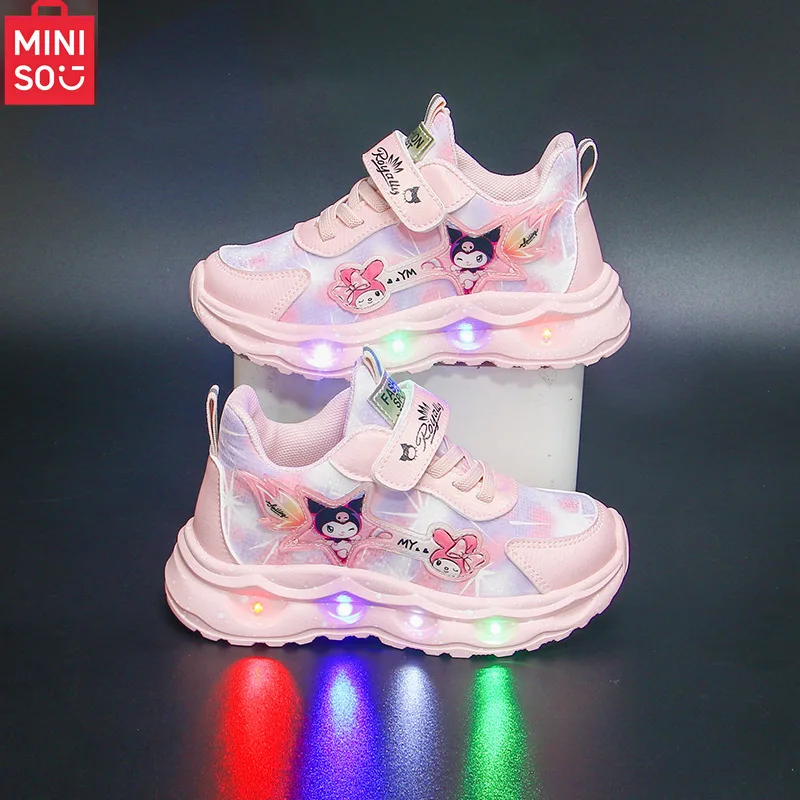 

Miniso Kuromi Waterproof Light-Up Sneakers for Girls, Non-Slip Breathable Running Shoes for Fall