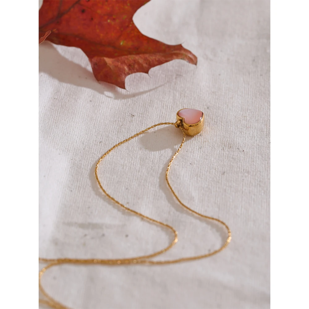 Yhpup Valentine\'s Day Gift Pink Shell Heart Thick Necklace Pendant Stainless Steel Cute Charm Exquisite Jewelry New