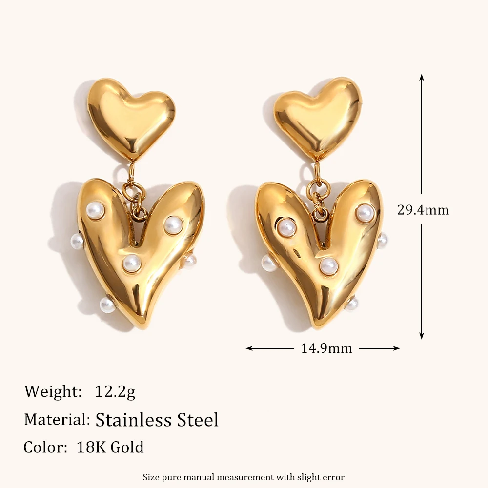 La. Muses Irregular Sized Patchwork Heart-shaped Pearls Stainless Steel Women\'s Earrings Fashion Daily Women\'s Jewelry Gifts