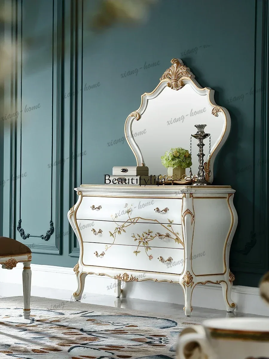 JJ French Entry Lux Solid Wood Hand-Painted European Bedroom Clothes Closet Carved Drawer Decorative Locker