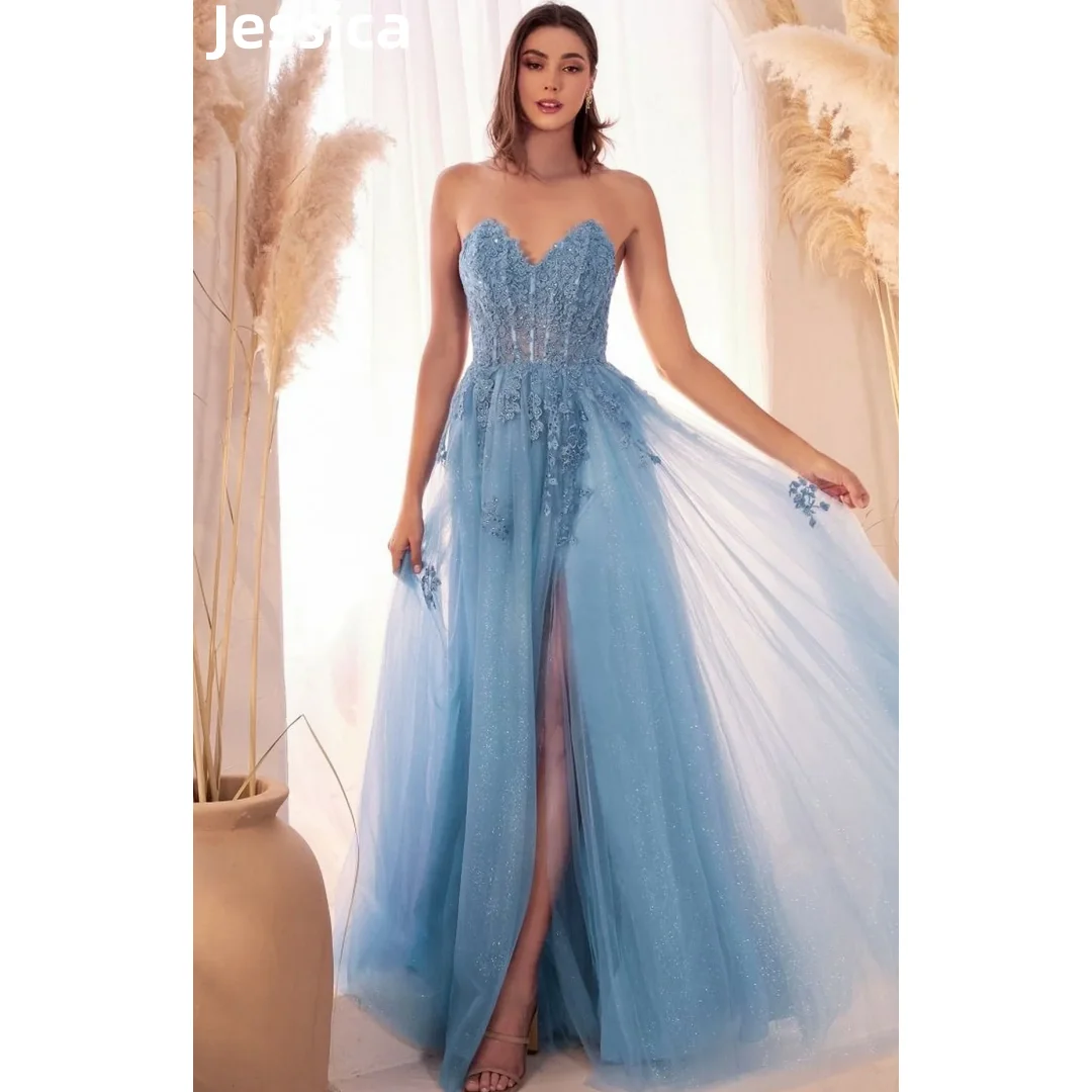 

Jessica Embroidered Tulle Prom Dresses A-line Flash Women's Evening Dresses Wedding Dress Formal Party Dresses فساتين سهرة