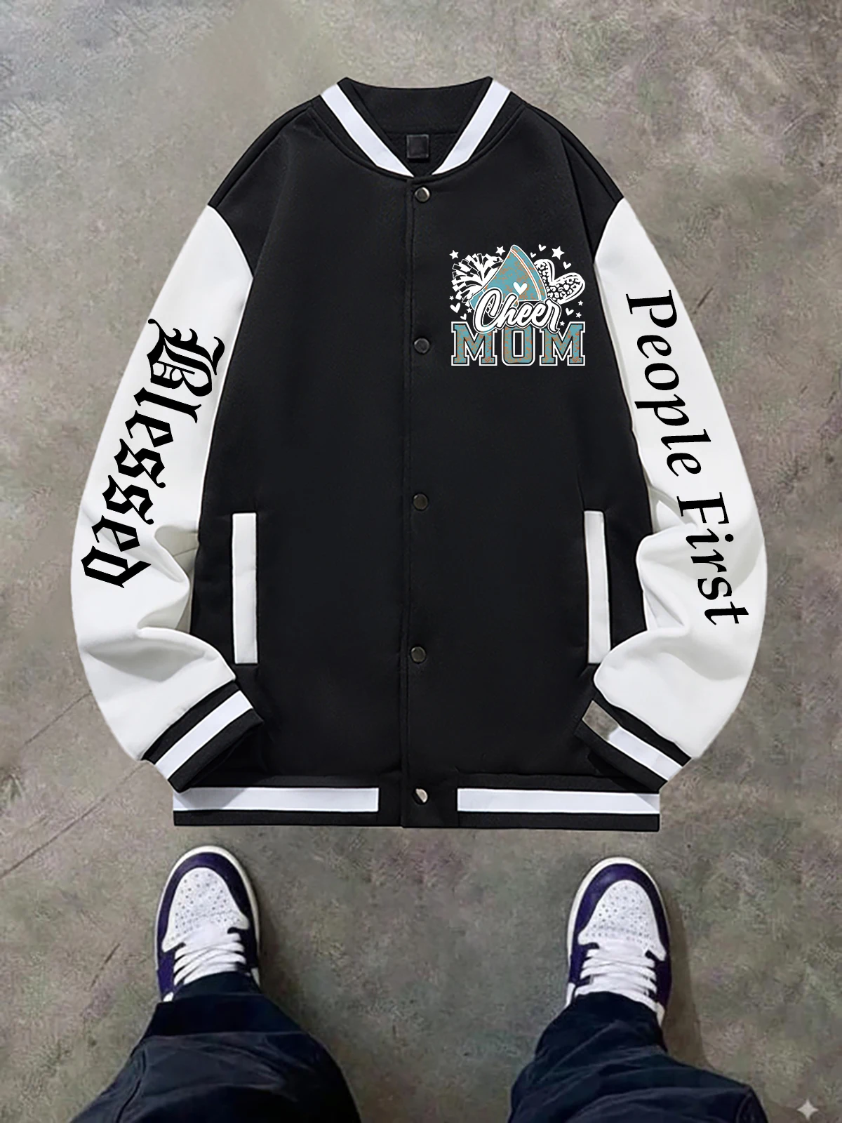 

Black Blue Green Double-Sided Print Jacket Loose Oversized XS-XXL Unisex Baseball Jacket Streetwear Coat Warm Fleece Soft Jacket