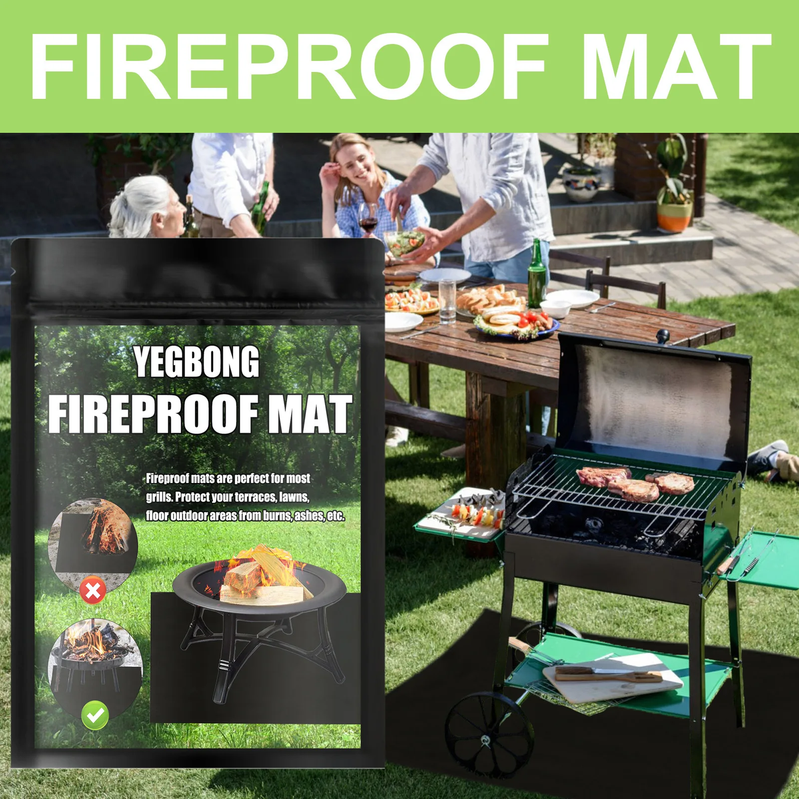 

39*60 Inch Fireproof Mat Outdoor BBQ Heat Resistant Grill Mat Retardant Heat Insulation Floor Protection Barbecue Fireproof Mat