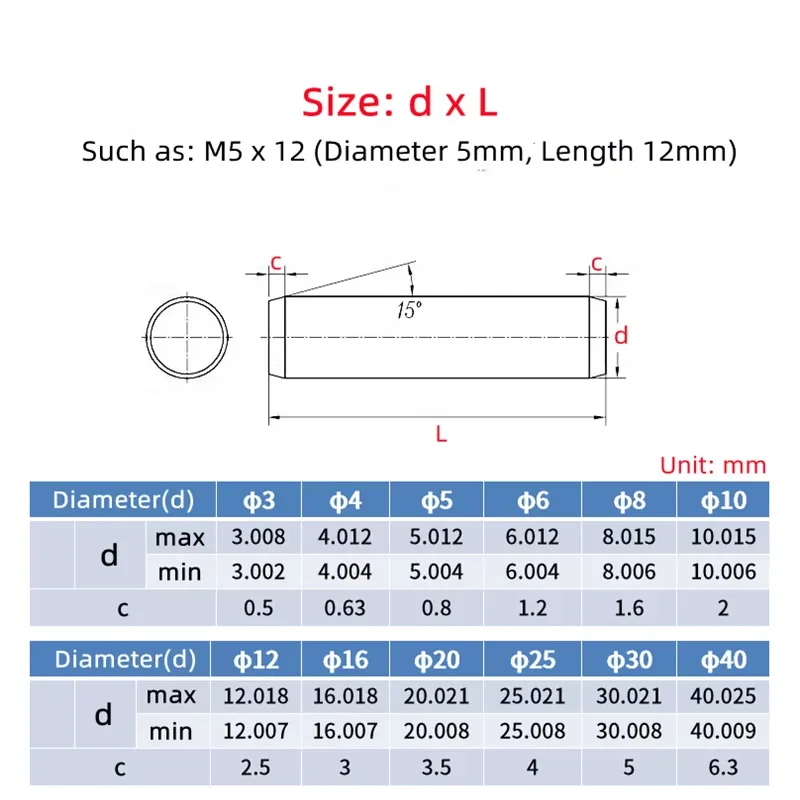 GB119 High-Strength Quench-Hardened Steel Solid Cylindrical Dowel Pins M3 M4 M5 M6 M8 M10 M12 M16 M20 Fixed Parallel Pins