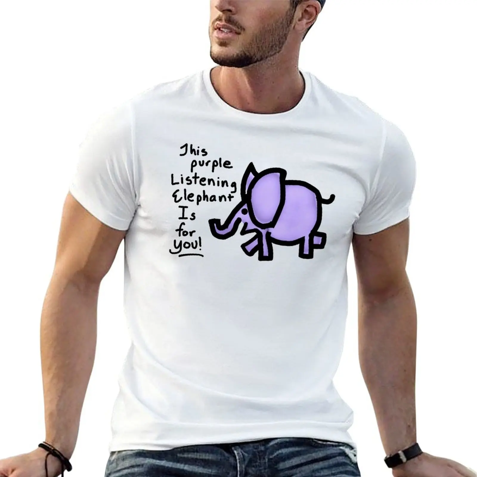 

man plain man shirts Purple t t Elephant 100% t cotton for men shirts casual Listening shirt T-Shirt
