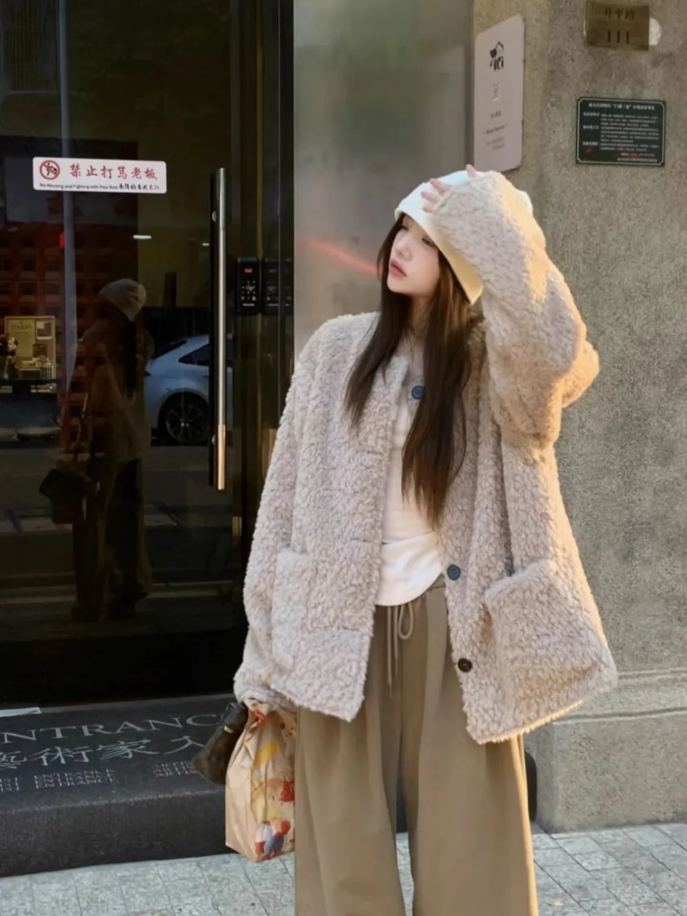 

Высококачественное теплое пальто из искусственной овчины для женщин, зимняя элегантная свободная повседневная верхняя одежда