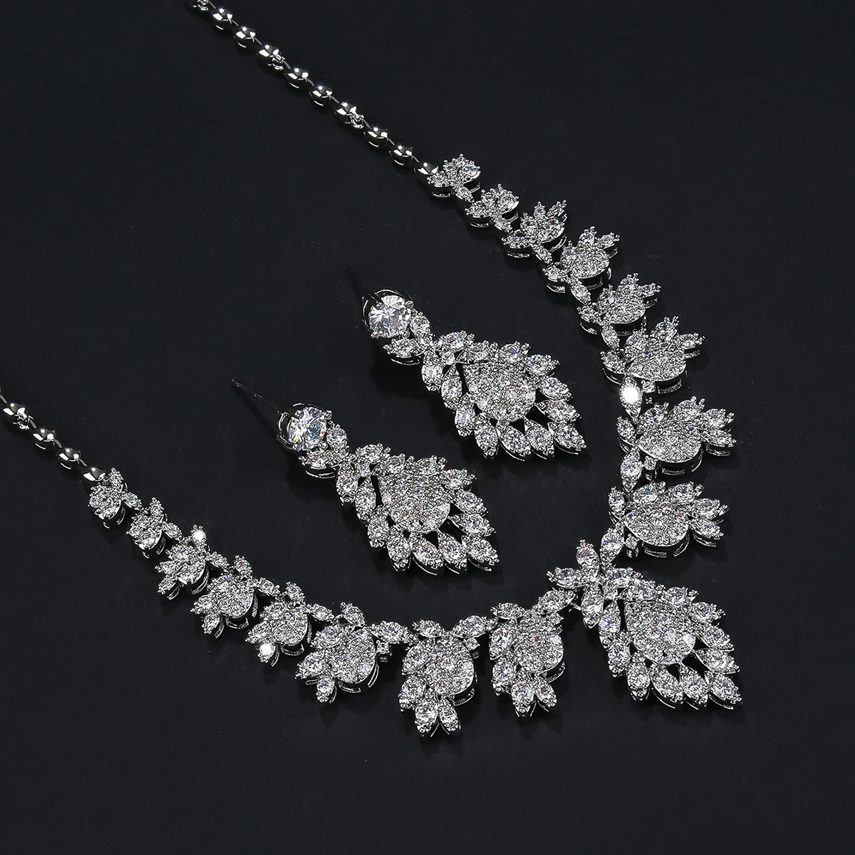 Cubic Zirconia Bridal Jewelry Set for Women White Wedding Earrings Necklace Combo CN11208