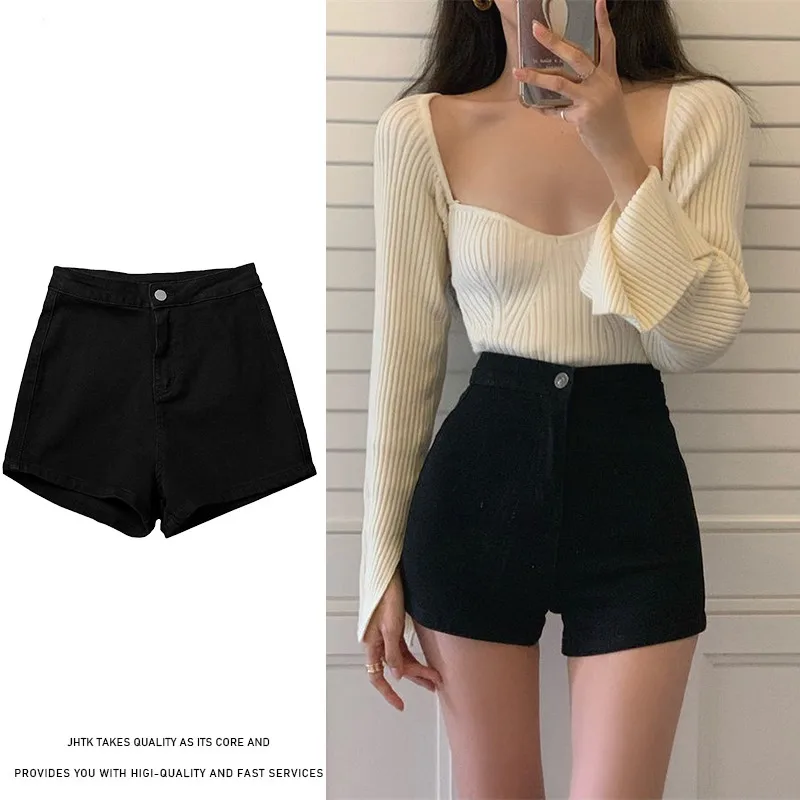 

High Waist Short Shorts Women's Spring Summer New Style Black Slimming Straight Leg Super Short Jeans Shorts Tight Hot Pants