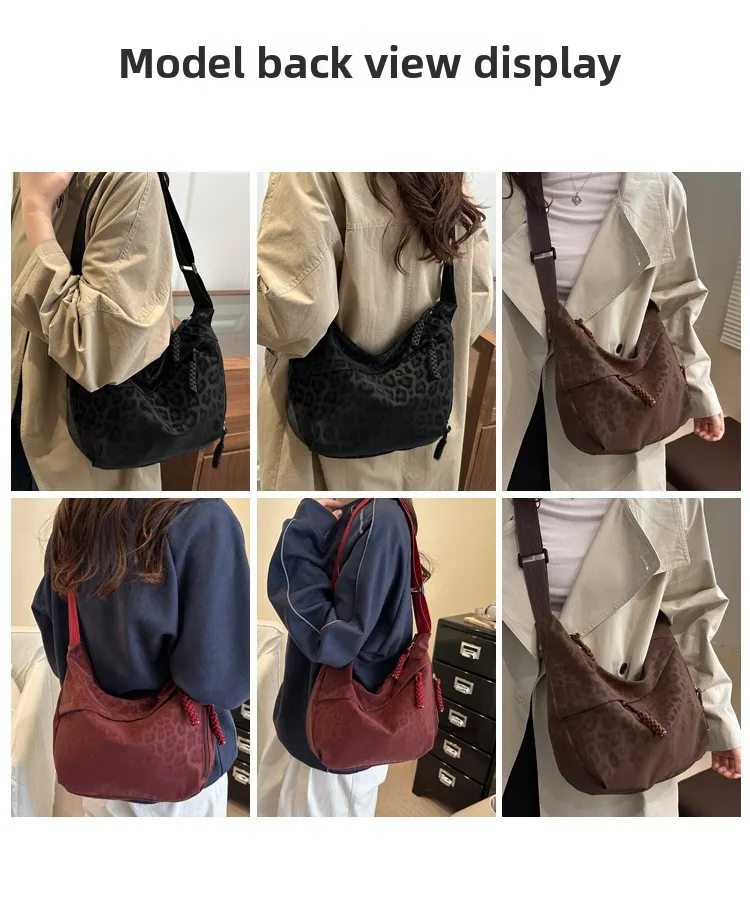 Modische Damen-Umhängetasche mit Leopardenmuster, große Kapazität, Hobo-Umhängetasche für den täglichen Pendelverkehr, lässiges Outfit, Achseltasche – Detail 8