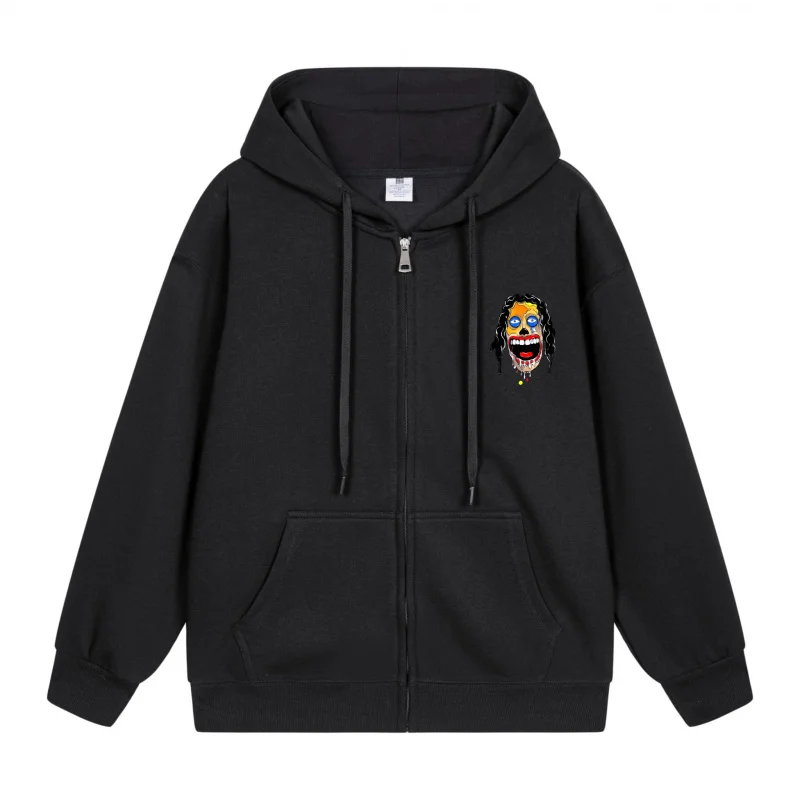 

Men's Zip-Up Hoodie Colorful Face On Black Hoodie 2025 New Style Casual Couples’ Style Couples’ Style