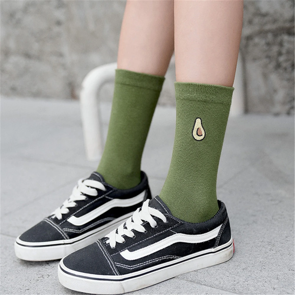 INS Girls Embroidery Cute Cartoon Fruit Avocado Banana Cherry Peach Kiwi Pineapple Socks Japanese Korean Funny Sokken Dropship