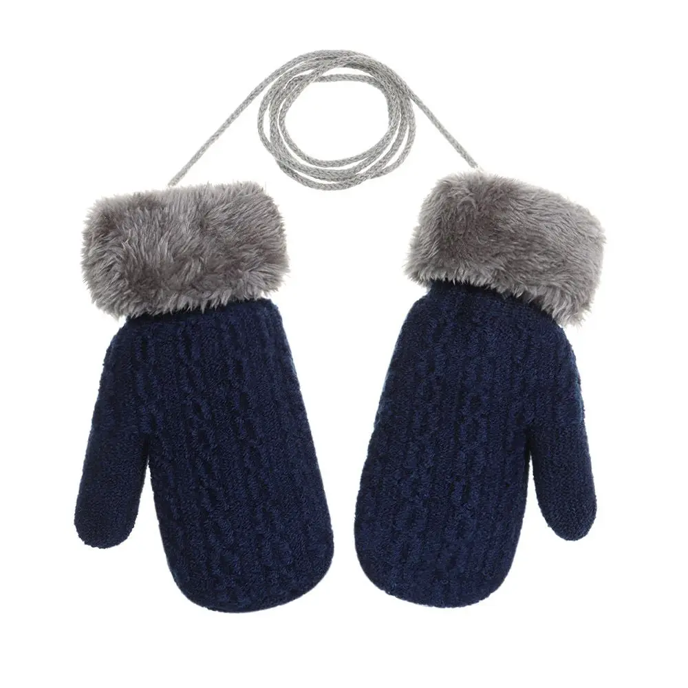 1-4Y Baby Boys Girls Winter Knitted Gloves Warm Rope Full Finger Thick Mittens Gloves for Children Toddler Kids Accessories