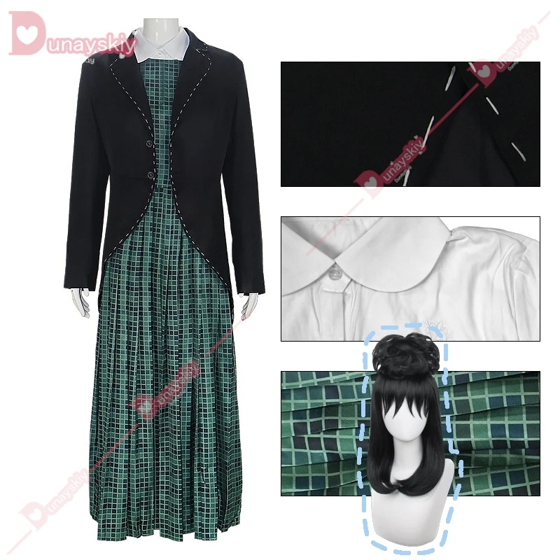 Anime Lydia Deetz Cosplay Kostüm Horror Film Uniform Mantel Kleid Set Halloween Party Rolle Spielen Lydia Outfits für Frauen