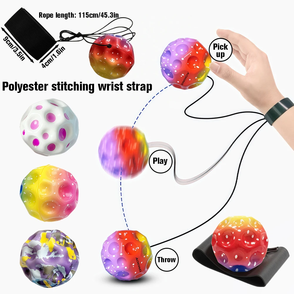 극도로 높게 튀는 달공 – 스트레스 해소 장난감, 손목 스트랩이 있는 야외 스포츠 공, 노인을 위한 장난감, 재미있는 파티 선물