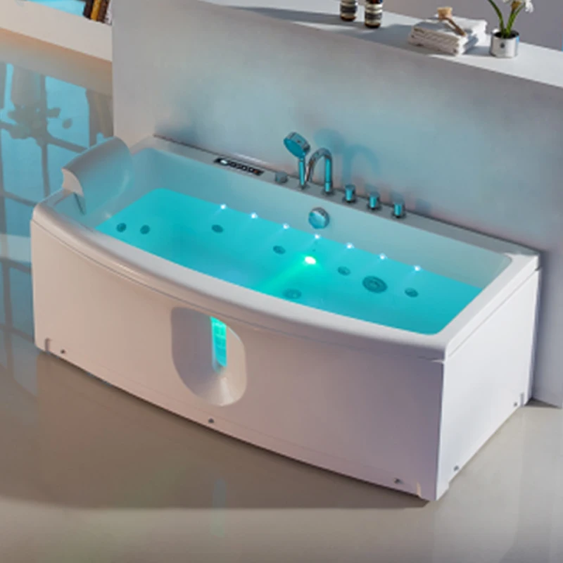 

Massage Waterfall Spa Bathtub Indoor Double Jacuuzi Massage Bathtub with Glass Skirt and Pillow