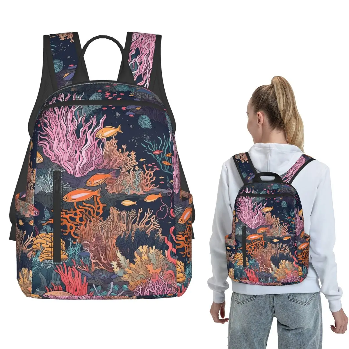 

Marine Life Coral And Fish Underwater Backpack Large Capacity Children BookBag School Bag Shoulder Bags for Men Women