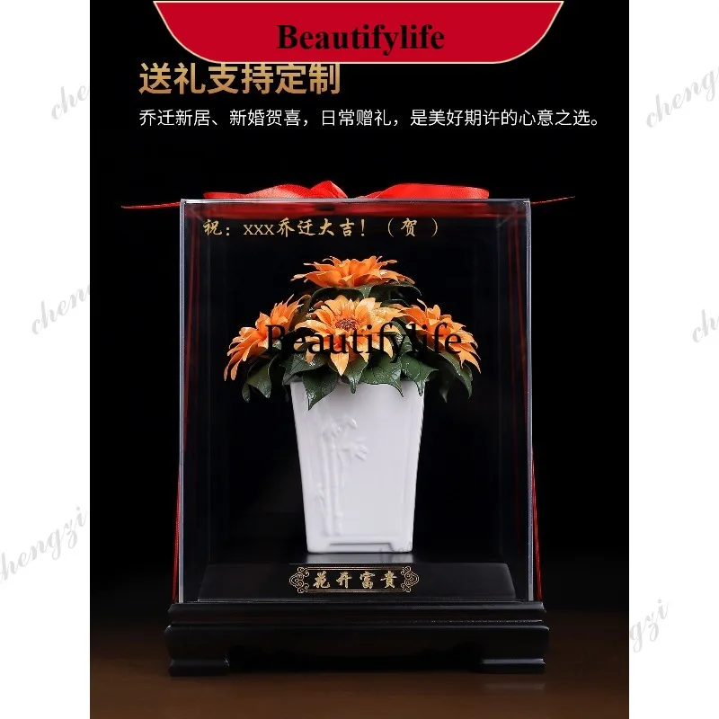 E153 Ceramic sunflower flower simulation ornament housewarming gift living room decoration ornament