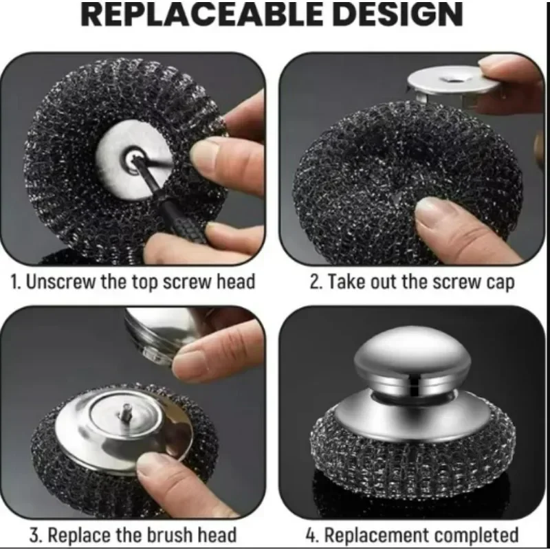 المطبخ وعاء من الستانليس ستيل فرشاة مع مقبض غسل الصحون الفولاذ المقاوم للصدأ الكرة الثقيلة المعادن الغسيل وعاء عموم أدوات تنظيف