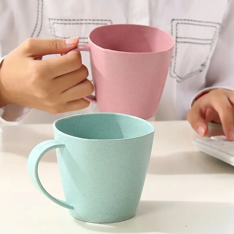Taza de bebida de café, té, leche, 301-400ml, taza de cepillo de dientes para el hogar, baño, plástico reutilizable, taza de paja de trigo ecológica, taza de jugo
