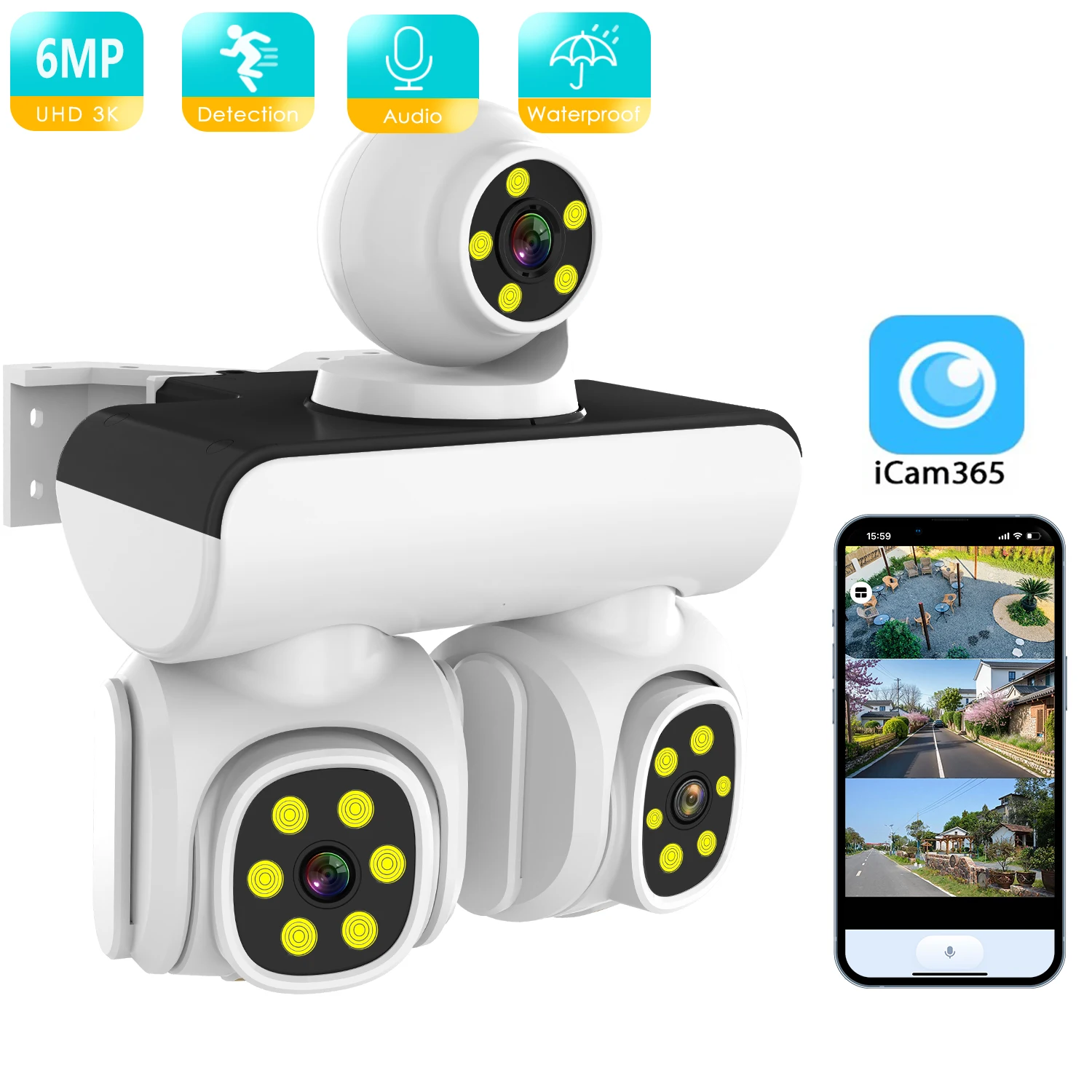 BESDER 6MP WiFi Camera PTZ Three  Screen Auto Tracking Night Vision CCTV Surveillance Camera Outdoor Security IP Camera icam365