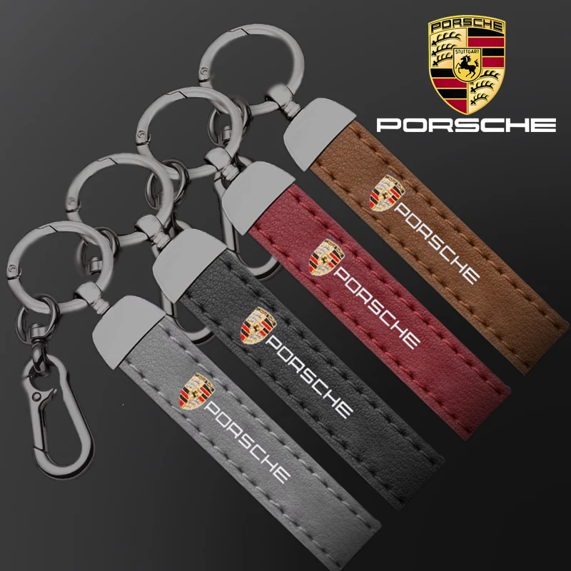 

Zinc Alloy Leather Car Keychain Rings embroidered Key Chain For Porsche Cayenne Panamera Macan 911 718 Taycan Boxster Cayman 918