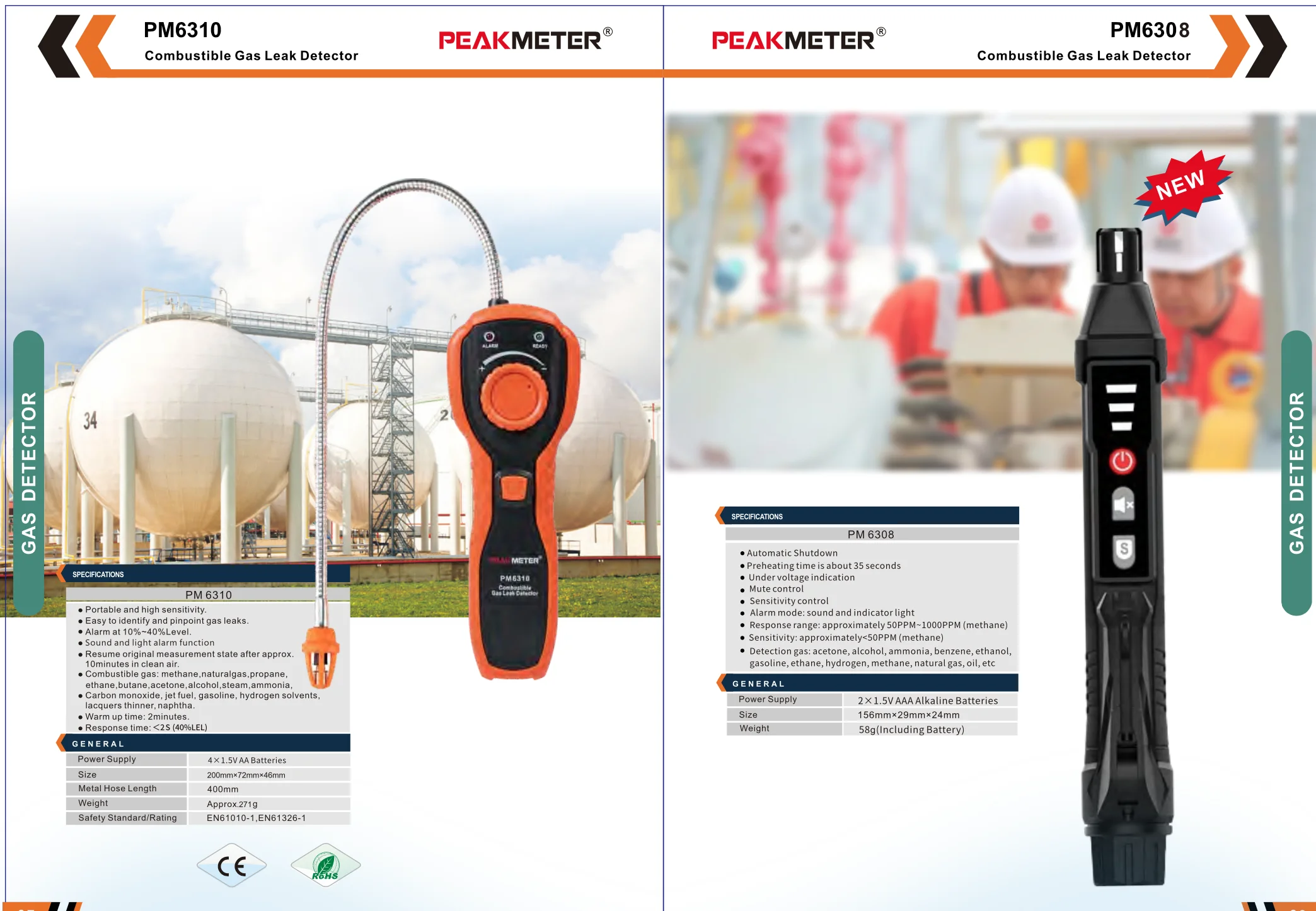 Peakmeter PM6310/PM6308 Multifunctional combustible gas leak detector Digital Mulltimeter portable Combustible Gas Indicator