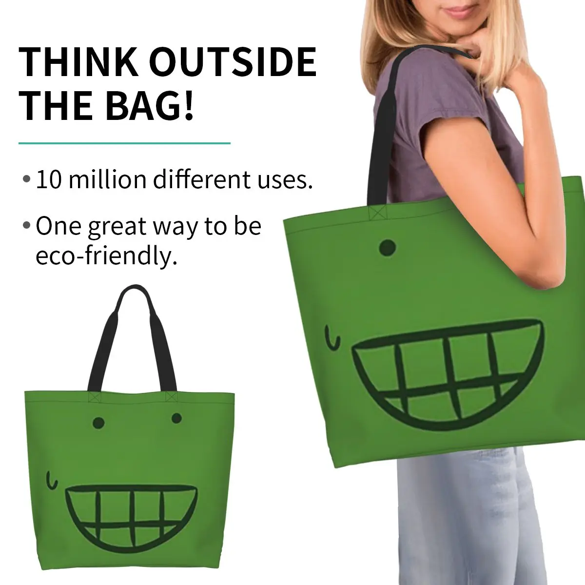 Liam Plecak From HFJone (WEIRD SMILE) Shopping Tote Bag Canvas Large Capacity Shoulder Bags Shopper Grocery Handbag for Women