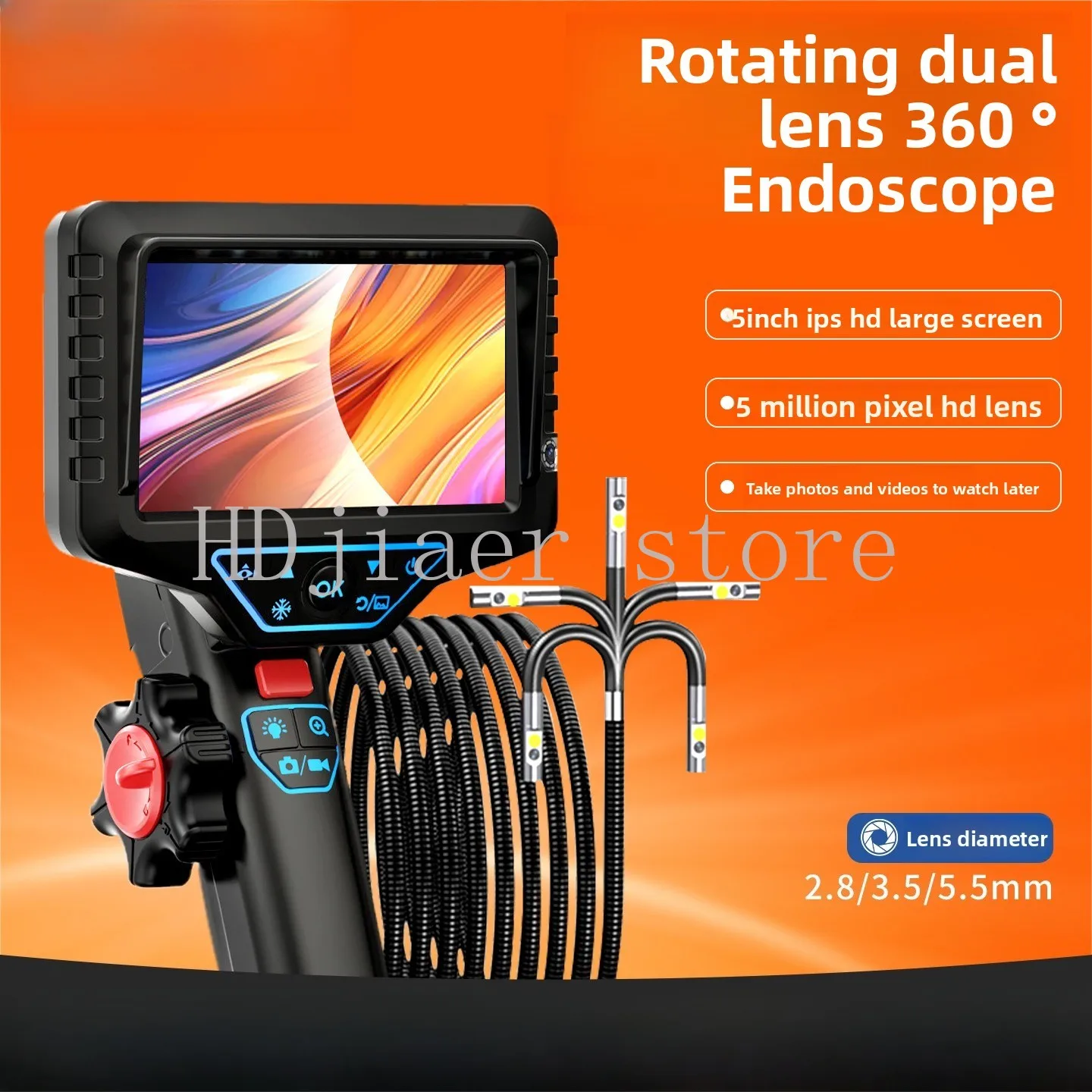 

High definition dual camera endoscope 360 degree rotation probe car repair industrial pipeline engine detection