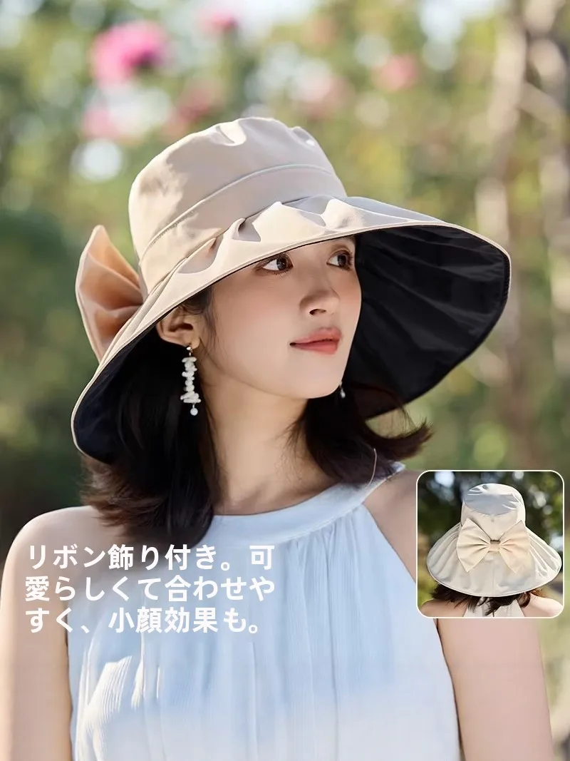 fashionable-summer-uv-protection-wide-brim-fishing-hat-women's-new-style-sunshade-hat-large-rim-sun-hat-knot-polyes