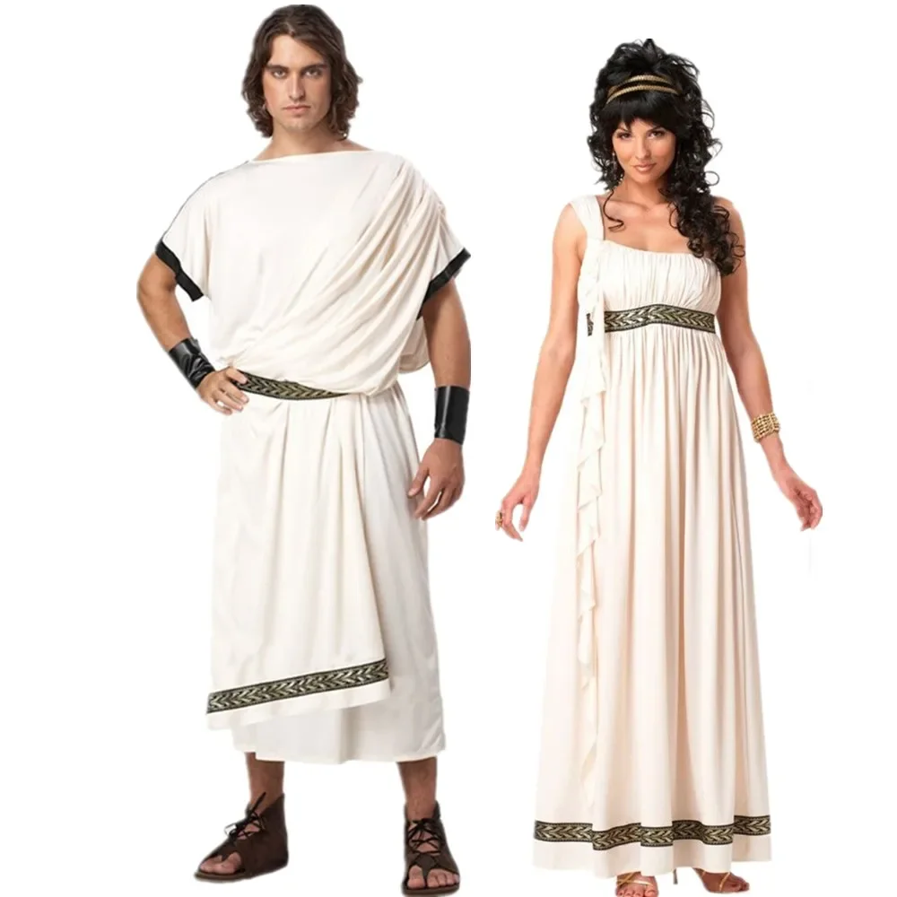 

Halloween Man Women Ancient Greek Mythology Rome Toga Robe Greek Mythology God Goddess Costume Couples Fantasia Fancy Dress