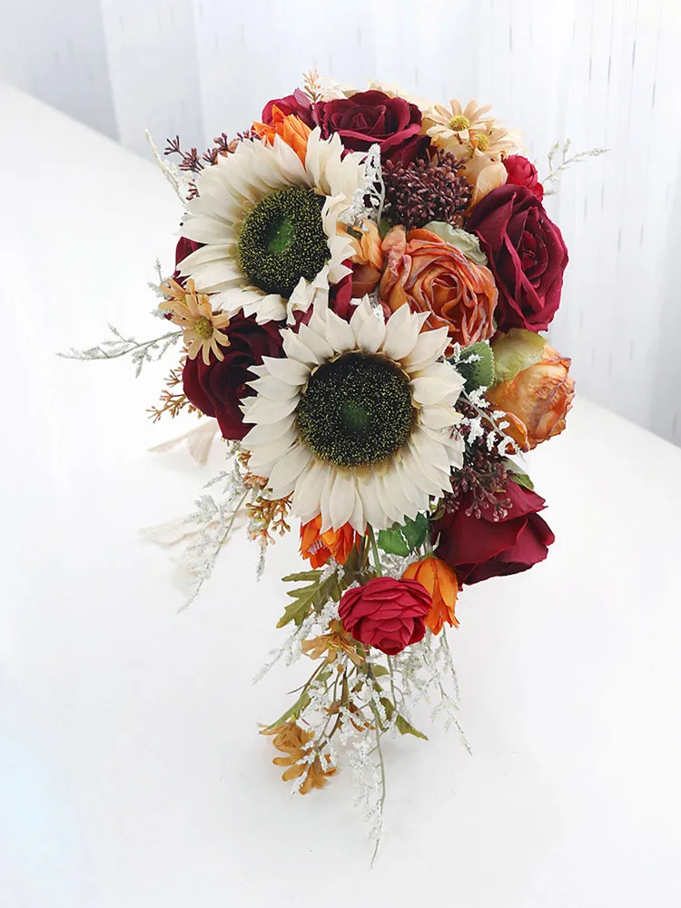 

Wedding Bouquets for Bride, Sunflower Waterfall Water Drops Artificial Flowers Bouquet Wedding Rustic Cascading Bridal Bouquets
