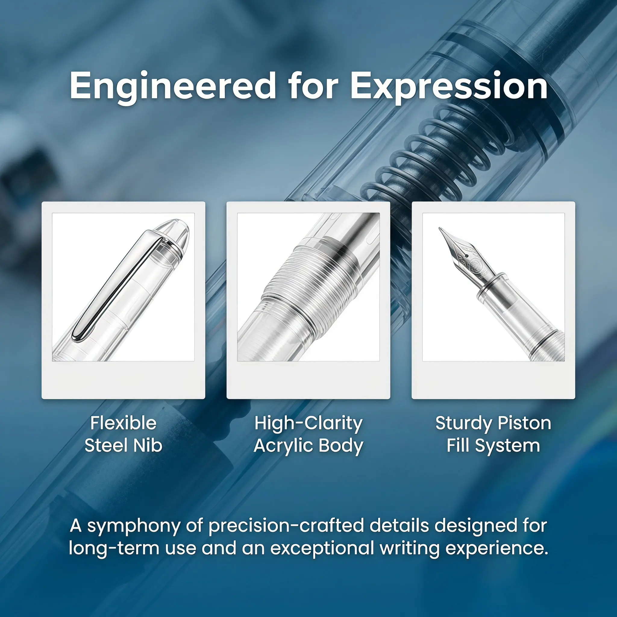 Delicate Portable Fountain Pen Clear Body Piston Filler Smooth Writing Pen for Students Professionals Calligraphy Practice Gift