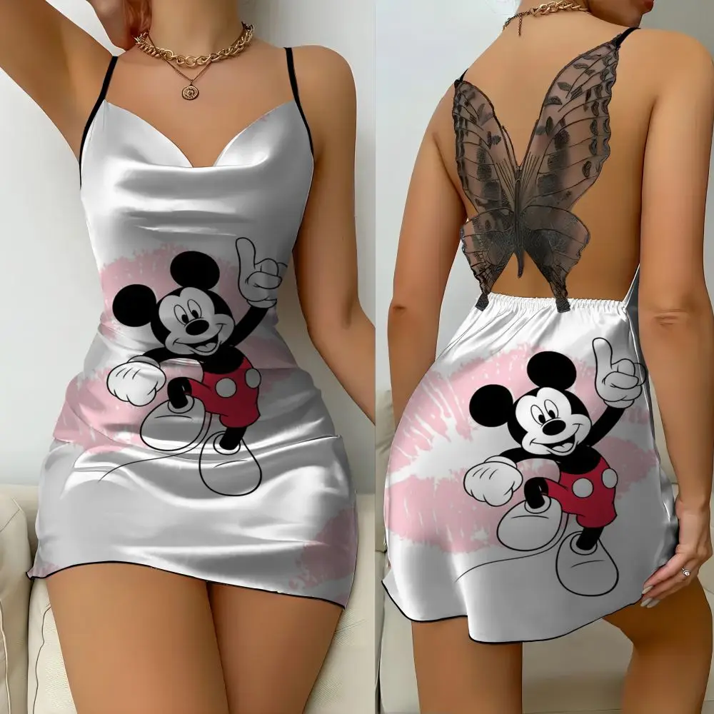 

Mini Dress Pajama Skirt Bow Knot Party Dresses Satin Surface Minnie Mouse Disney Mickey Womens Fashion Summer 2024 Elegant Women