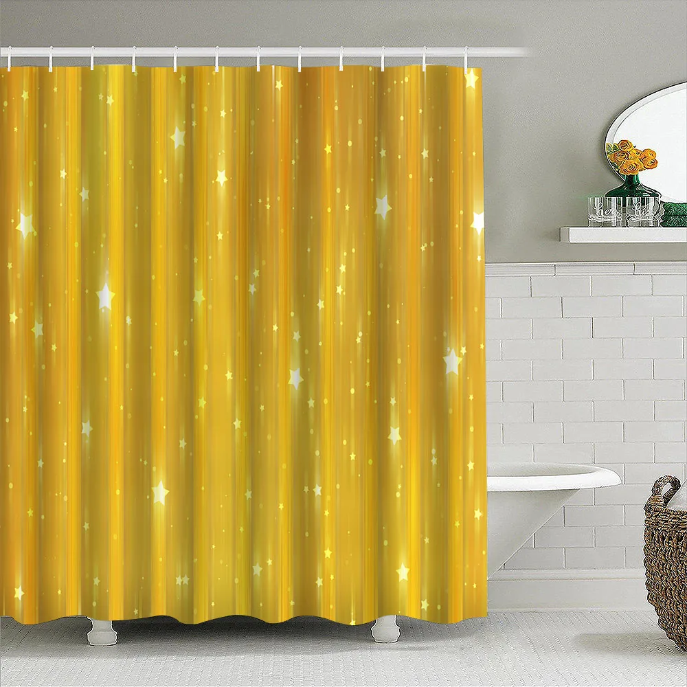 1pc Yellow Meteor Shower Curtain Bathroom Partition Decorative Curtain Machine Washable Meteor Print Window Privacy Curtain